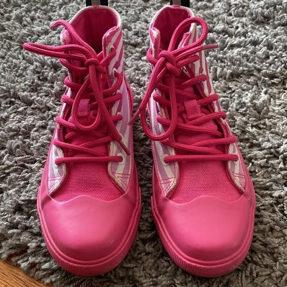 Hunter for Target Pink White Stripe Rain Boot Rubber Canvas High Top Sneaker 1 - Picture 3 of 14